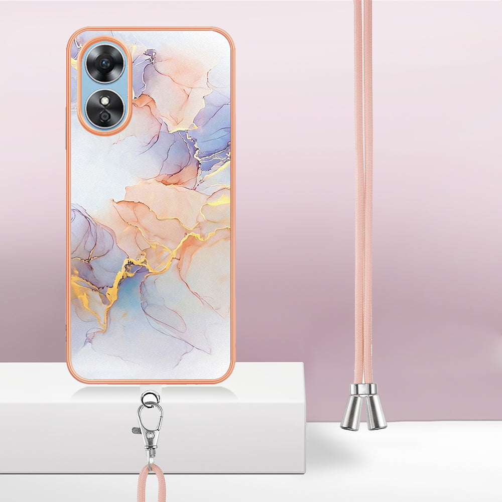 YB IMD Series-4 for Oppo A17 4G Marble Flower Pattern Design Case IMD TPU Electroplating Phone Cover with Lanyard - Milky Way Marble White YB IMD Series-4 for Oppo A17 4G Marble Flower Pattern Design Case IMD TPU Electroplating Phone Cover with Lanyard - Milky Way Marble White